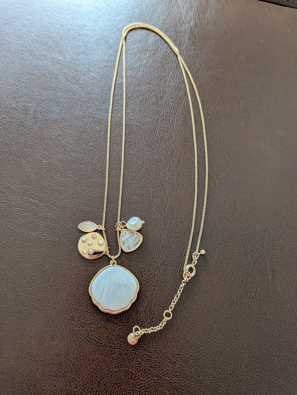 Gold-Tone Shell Pendant Necklace with Shell/Pearl Accents